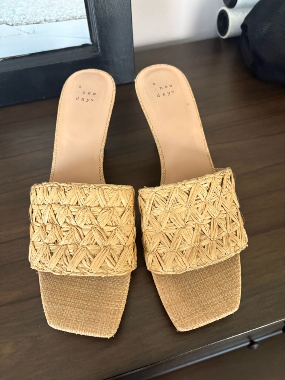 a new day Woven Raffia Slide Mules in Tan